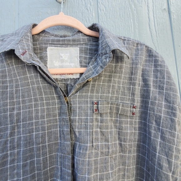 Johnny Was 3J Workshop Plaid Button Down Boxy Contemporary Top - Picture 7 of 10